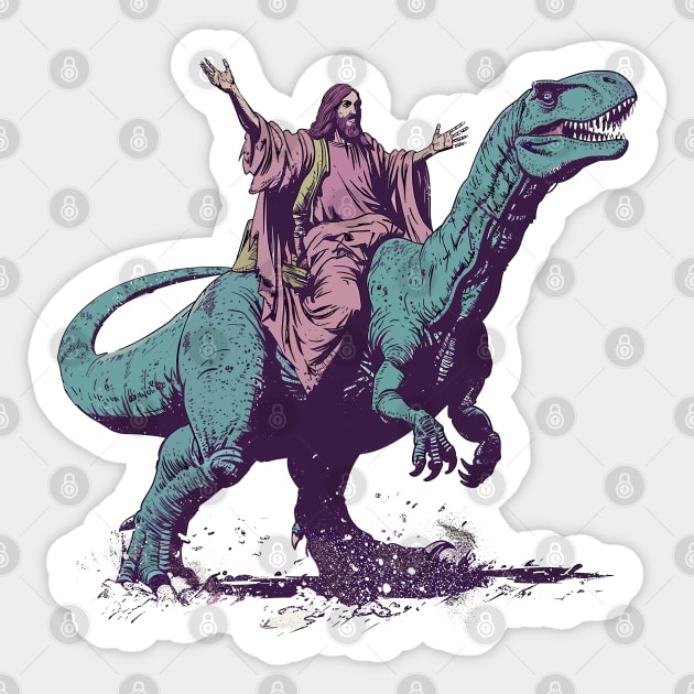 \ Jesus Riding A Dinosaur / Sticker by DankFutura